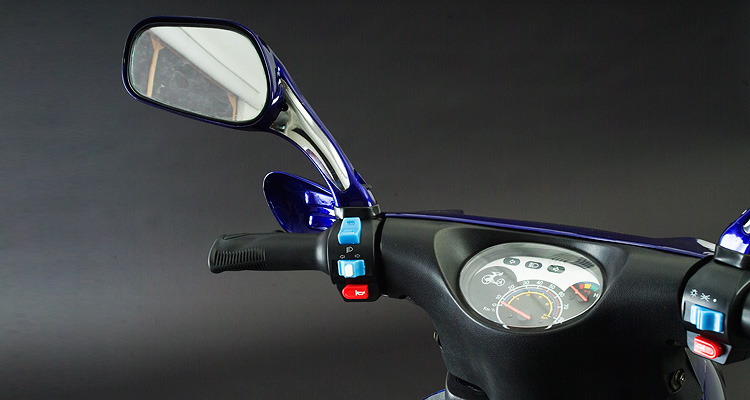 Close up shot of blue electric bike lights