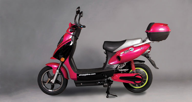 Side shot of pink electric bike